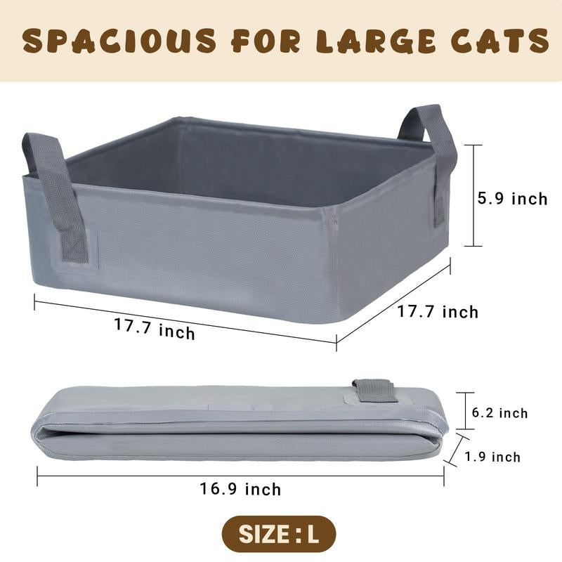 Petlife Foldable Portable Cat Litter Box Reusable with Handles for Outdoor Travel for Large Cats, No Leakage, Waterproof, Not Sticky to Litter