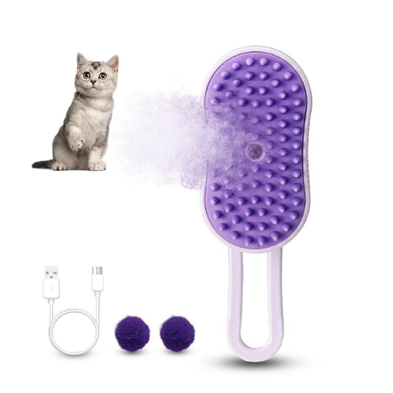 Cat Steam Brush, Rechargeable Pet Steam Grooming Brush with Collapsible Handle, Cat Brushes for Indoor Cats, Cat Water Brush, Detangling and Removing Loose Hair, Includes Charging Cable