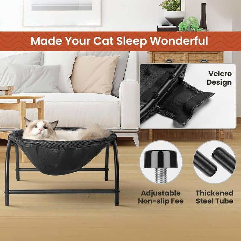 JUNSPOW Cat/Dog Hammock Bed Free-Standing, Elevated Pet Bed for Dogs & Cats, Indoors Outdoors Pet Hammock, Stable & Breathable, Easy Assembly