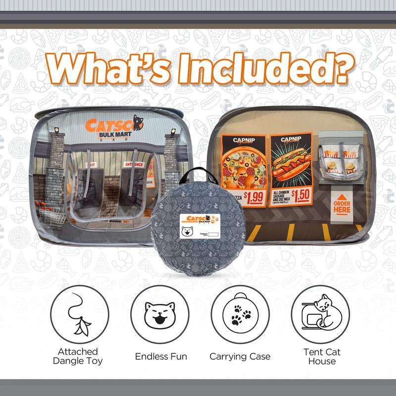 Catsco Bulkmart Cat House Tent – Pop-Up Design, Pet Playhouse Cathouse with Catnip-Filled Dangle Toy - Great Cat Toy for Endless Play & Cozy Catnaps