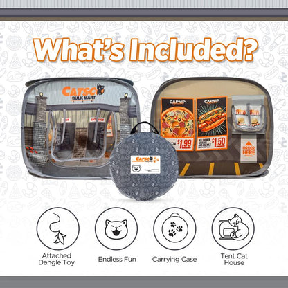 Catsco Bulkmart Cat House Tent – Pop-Up Design, Pet Playhouse Cathouse with Catnip-Filled Dangle Toy - Great Cat Toy for Endless Play & Cozy Catnaps