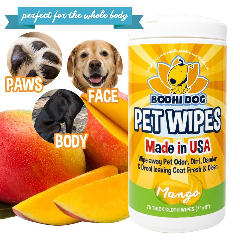 Bodhi Dog Pet Wipes Made in USA 75 Thick Wet & Thick Wipes for Dog Grooming, Wipe Away Pet Odors & Deodorizes, No Parabens or SLS