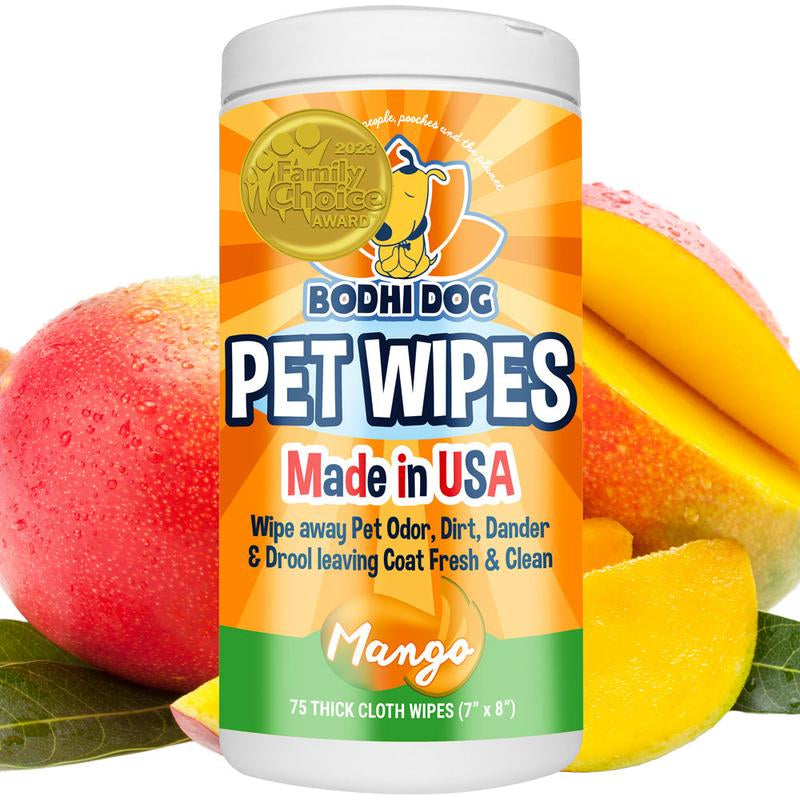Bodhi Dog Pet Wipes Made in USA 75 Thick Wet & Thick Wipes for Dog Grooming, Wipe Away Pet Odors & Deodorizes, No Parabens or SLS
