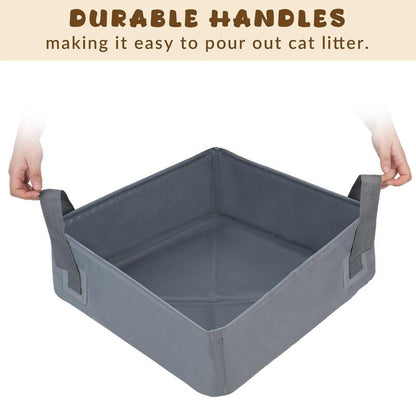 Petlife Foldable Portable Cat Litter Box Reusable with Handles for Outdoor Travel for Large Cats, No Leakage, Waterproof, Not Sticky to Litter