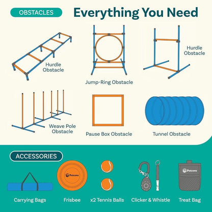 Petcove Backyard Dog Agility Course Set - Complete Dog Agility Equipment for Engaging Agility Training - Obstacle Course for Dogs. Outdoor