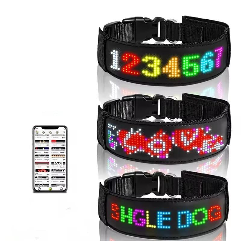 Programmable LED Collar Flashing Light up Rechargeable Pet Dog Safety Collar Glow in the Dark Light-Up Neck Loop (Full Color) Dog Collar Led Dog