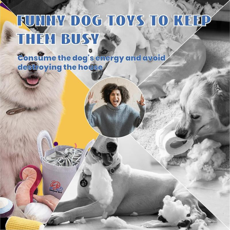 Nocciola 10 PCS Seafood Boil Dog Toy Set with a Pot, Christmas Gift, Squeaky Crinkle Plush Puppy Toy,Interactive Toys, Hide Toys for Small to Medium Dogs