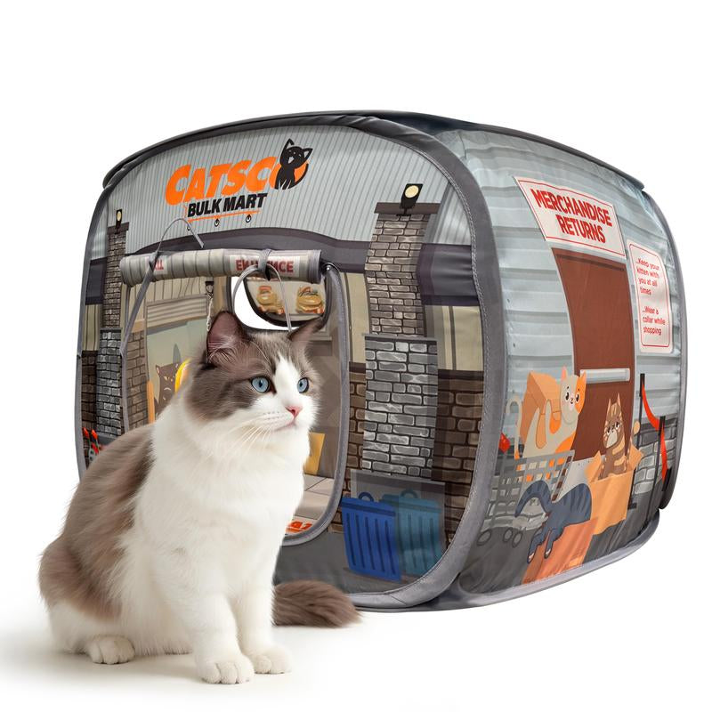 Catsco Bulkmart Cat House Tent – Pop-Up Design, Pet Playhouse Cathouse with Catnip-Filled Dangle Toy - Great Cat Toy for Endless Play & Cozy Catnaps