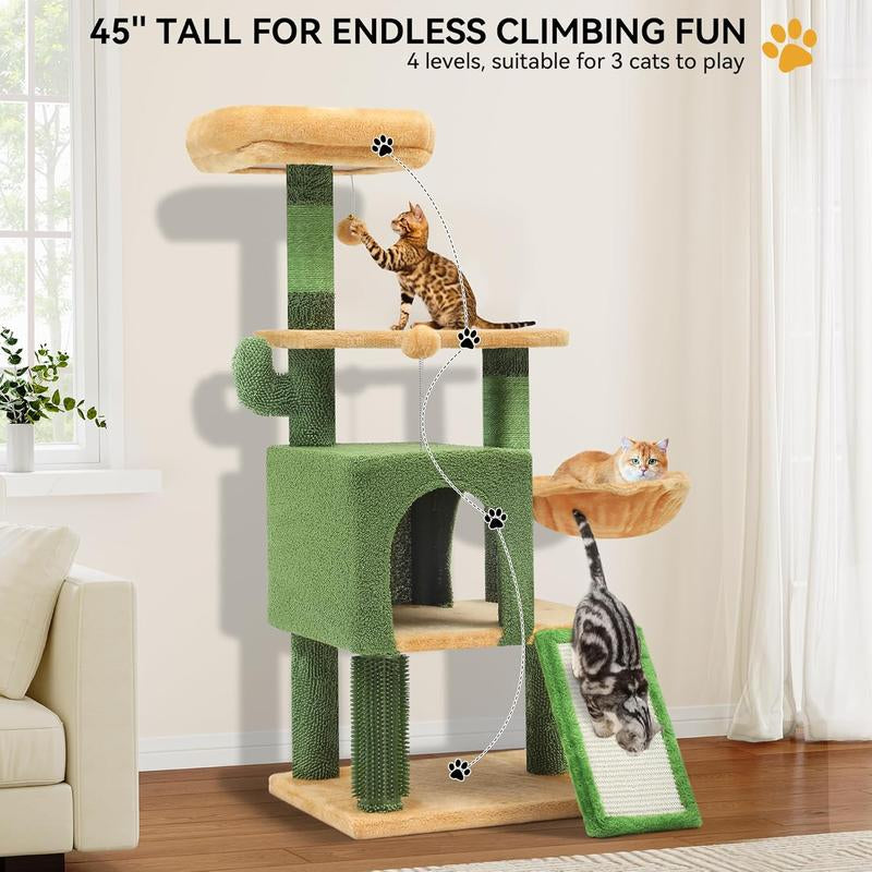 YITAHOME Cactus Cat Tree Tower 37/44.5/60/76 Inch with Self-Grooming Brush, Multi-Level Features, and Sisal Scratching Posts for Indoor Cats