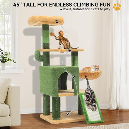 YITAHOME Cactus Cat Tree Tower 37/44.5/60/76 Inch with Self-Grooming Brush, Multi-Level Features, and Sisal Scratching Posts for Indoor Cats