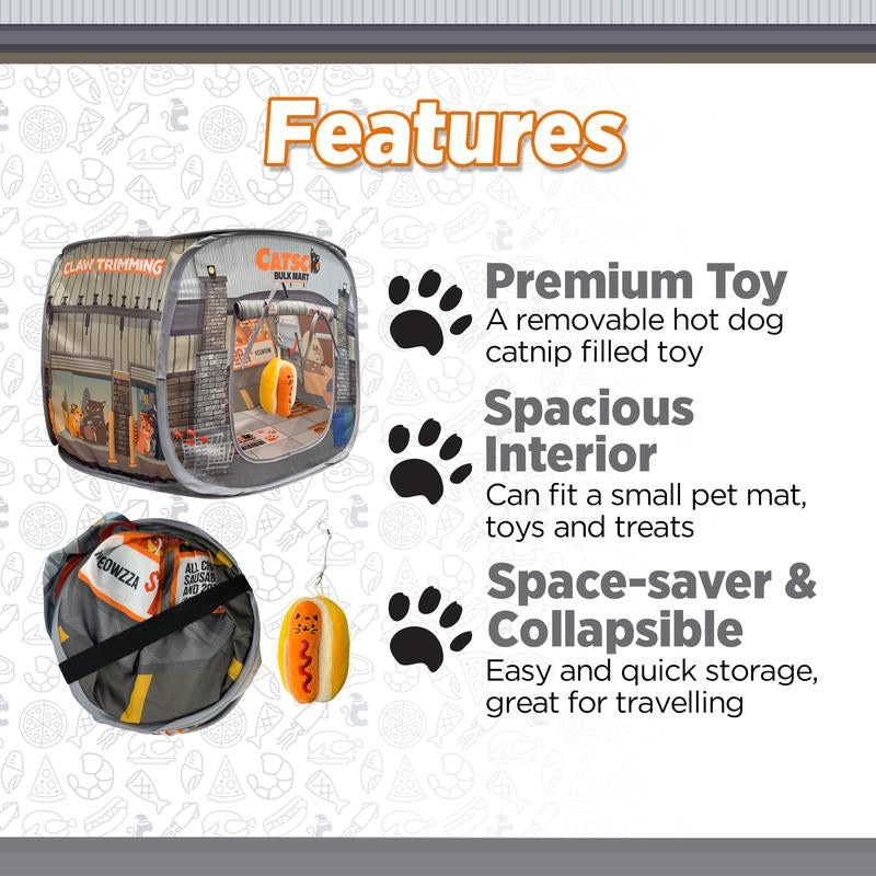 Catsco Bulkmart Cat House Tent – Pop-Up Design, Pet Playhouse Cathouse with Catnip-Filled Dangle Toy - Great Cat Toy for Endless Play & Cozy Catnaps