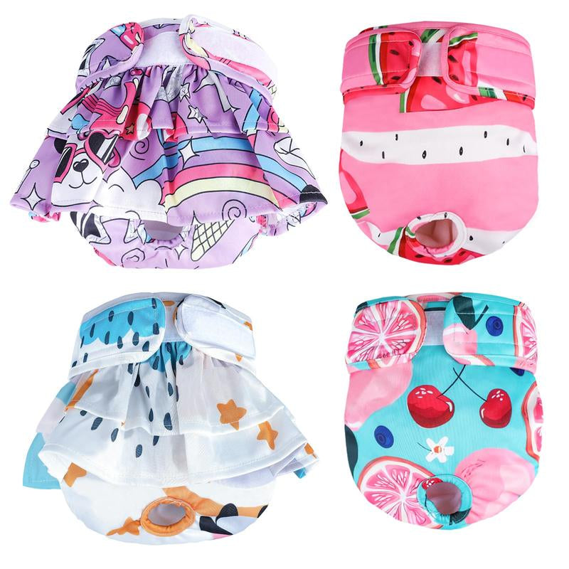Washable Female Dog Diapers, 4-Pack Reusable and Absorbent, Leak-Proof for Heat and Training
