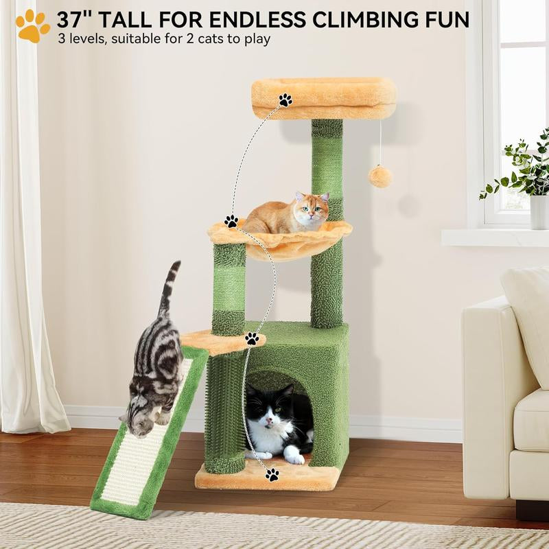 YITAHOME Cactus Cat Tree Tower 37/44.5/60/76 Inch with Self-Grooming Brush, Multi-Level Features, and Sisal Scratching Posts for Indoor Cats