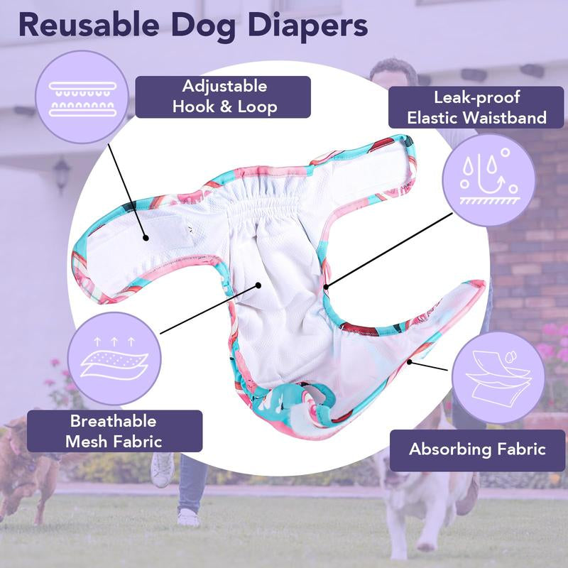 Washable Female Dog Diapers, 4-Pack Reusable and Absorbent, Leak-Proof for Heat and Training