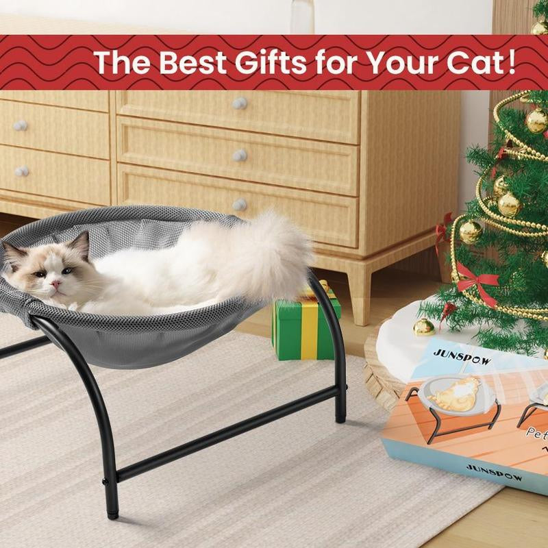 JUNSPOW Cat/Dog Hammock Bed Free-Standing, Elevated Pet Bed for Dogs & Cats, Indoors Outdoors Pet Hammock, Stable & Breathable, Easy Assembly