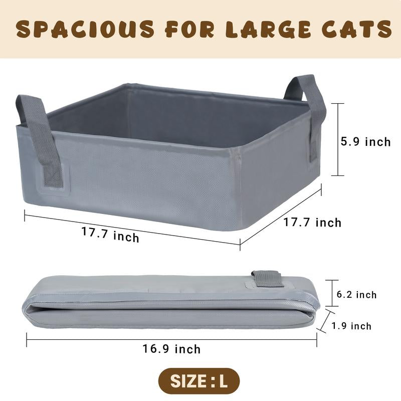 Petlife Foldable Portable Cat Litter Box Reusable with Handles for Outdoor Travel for Large Cats, No Leakage, Waterproof, Not Sticky to Litter