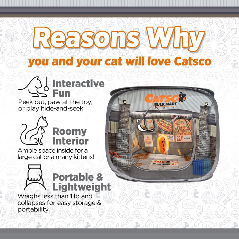 Catsco Bulkmart Cat House Tent – Pop-Up Design, Pet Playhouse Cathouse with Catnip-Filled Dangle Toy - Great Cat Toy for Endless Play & Cozy Catnaps