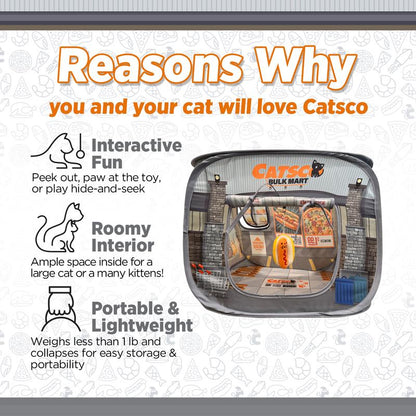 Catsco Bulkmart Cat House Tent – Pop-Up Design, Pet Playhouse Cathouse with Catnip-Filled Dangle Toy - Great Cat Toy for Endless Play & Cozy Catnaps