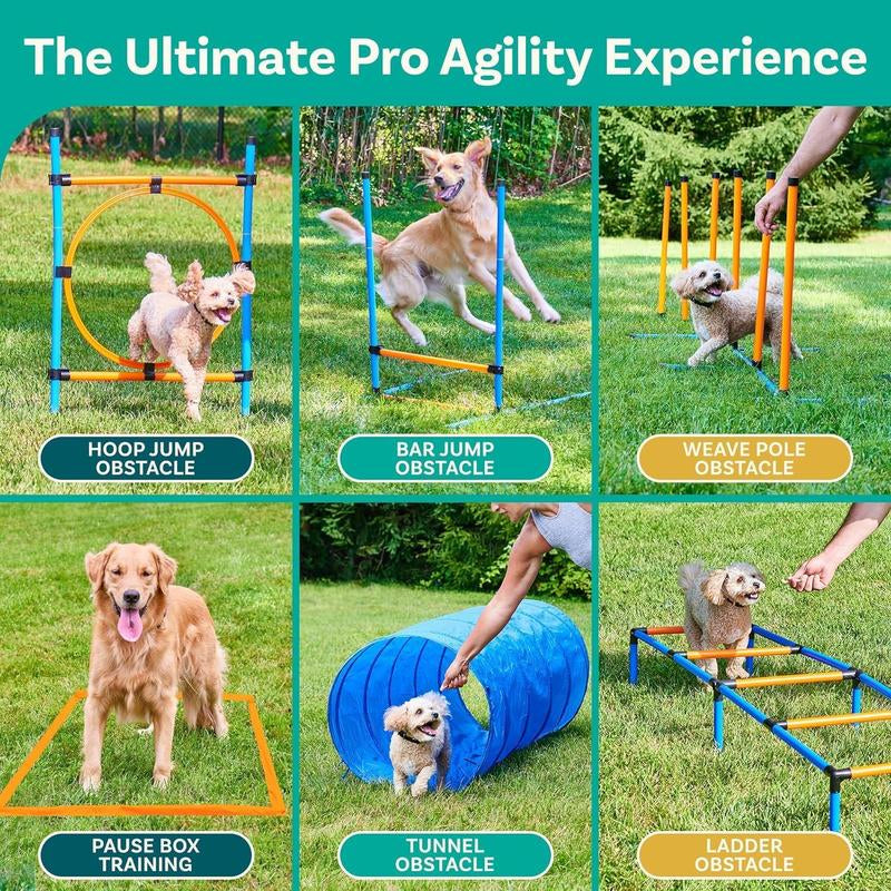 Petcove Backyard Dog Agility Course Set - Complete Dog Agility Equipment for Engaging Agility Training - Obstacle Course for Dogs. Outdoor