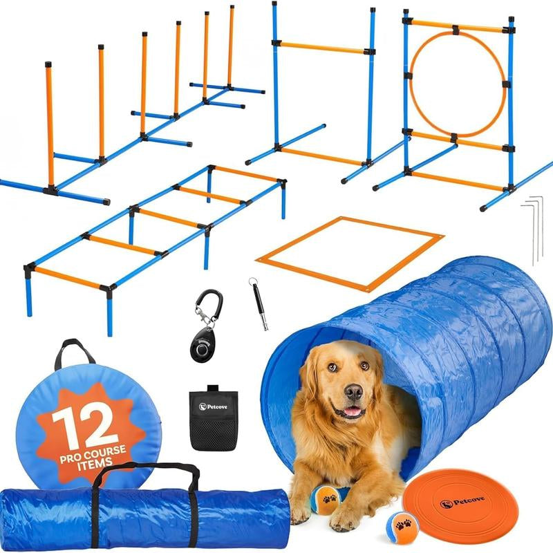 Petcove Backyard Dog Agility Course Set - Complete Dog Agility Equipment for Engaging Agility Training - Obstacle Course for Dogs. Outdoor
