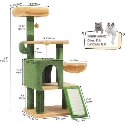 YITAHOME Cactus Cat Tree Tower 37/44.5/60/76 Inch with Self-Grooming Brush, Multi-Level Features, and Sisal Scratching Posts for Indoor Cats
