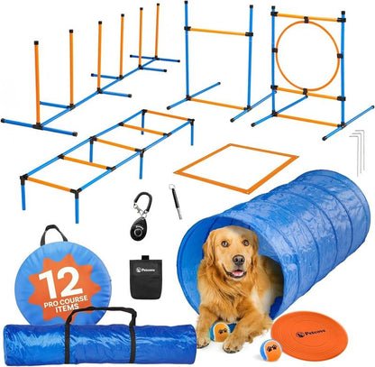 Petcove Backyard Dog Agility Course Set - Complete Dog Agility Equipment for Engaging Agility Training - Obstacle Course for Dogs. Outdoor