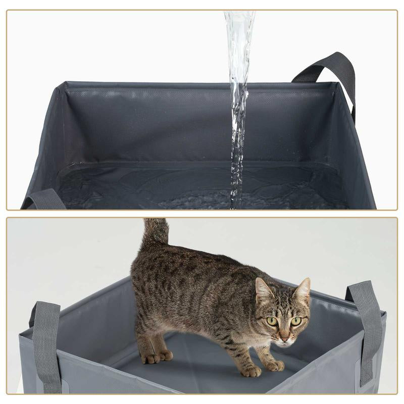 Petlife Foldable Portable Cat Litter Box Reusable with Handles for Outdoor Travel for Large Cats, No Leakage, Waterproof, Not Sticky to Litter