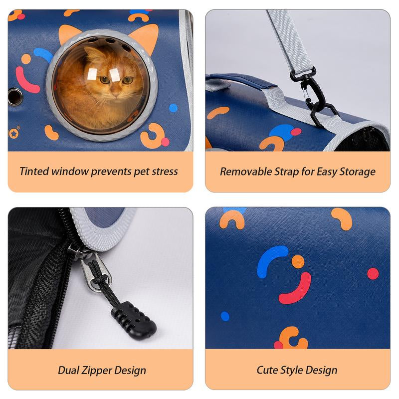 Space Capsule Bubble Pet Carrier, 360° Transparent Cat Backpack with Breathable Vents, Adjustable Shoulder Strap for Commuting-Vet-Park, Reinforced Handles Outdoor Bubble Carrier