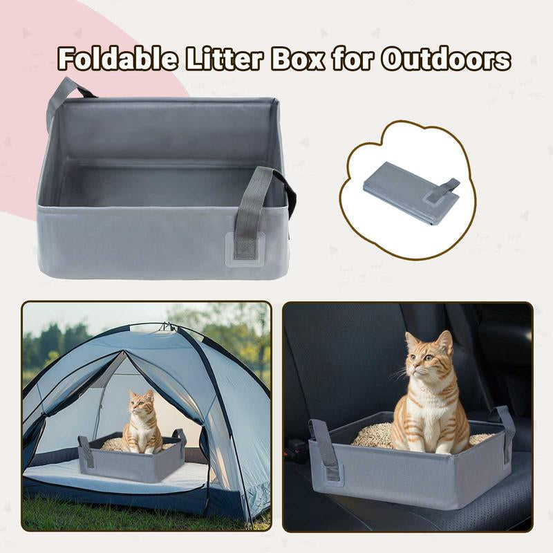 Petlife Foldable Portable Cat Litter Box Reusable with Handles for Outdoor Travel for Large Cats, No Leakage, Waterproof, Not Sticky to Litter