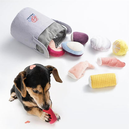 Nocciola 10 PCS Seafood Boil Dog Toy Set with a Pot, Christmas Gift, Squeaky Crinkle Plush Puppy Toy,Interactive Toys, Hide Toys for Small to Medium Dogs