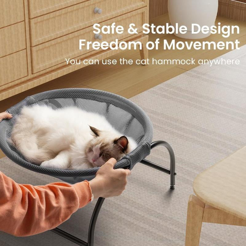 JUNSPOW Cat/Dog Hammock Bed Free-Standing, Elevated Pet Bed for Dogs & Cats, Indoors Outdoors Pet Hammock, Stable & Breathable, Easy Assembly
