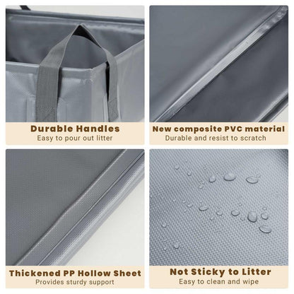 Petlife Foldable Portable Cat Litter Box Reusable with Handles for Outdoor Travel for Large Cats, No Leakage, Waterproof, Not Sticky to Litter