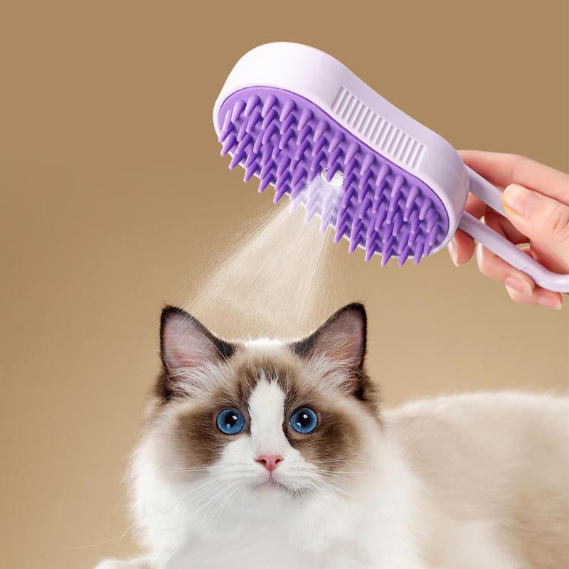 Cat Steam Brush, Rechargeable Pet Steam Grooming Brush with Collapsible Handle, Cat Brushes for Indoor Cats, Cat Water Brush, Detangling and Removing Loose Hair, Includes Charging Cable