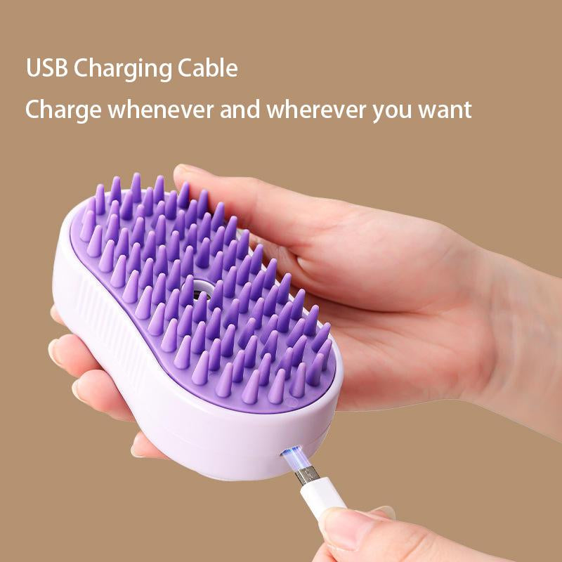 Cat Steam Brush, Rechargeable Pet Steam Grooming Brush with Collapsible Handle, Cat Brushes for Indoor Cats, Cat Water Brush, Detangling and Removing Loose Hair, Includes Charging Cable