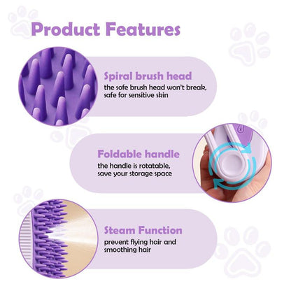Cat Steam Brush, Rechargeable Pet Steam Grooming Brush with Collapsible Handle, Cat Brushes for Indoor Cats, Cat Water Brush, Detangling and Removing Loose Hair, Includes Charging Cable
