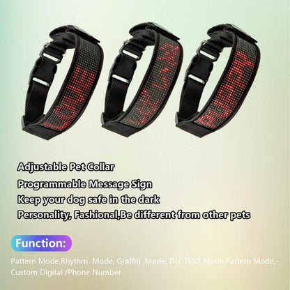 Programmable LED Collar Flashing Light up Rechargeable Pet Dog Safety Collar Glow in the Dark Light-Up Neck Loop (Full Color) Dog Collar Led Dog