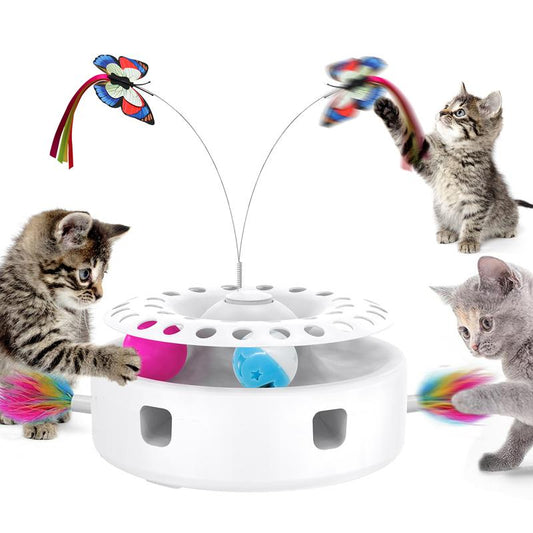 3-In-1 Toys with Catnip Balls, Feather, Butterfly, Auto Interactive Kitten Toy , Dual Power, Indoor Fun for All Breeds.